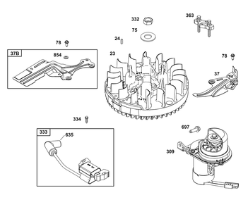 Flywheel, Ignition, And Starter Group Diagram and Parts List for 121S0B-0071-F1  Briggs and Stratton Engine